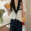 Blazers Women Panelled Design Basic Casual Notched Summer All-match Crop Streetwear Retro Korean Style Simple Ladies Breathable