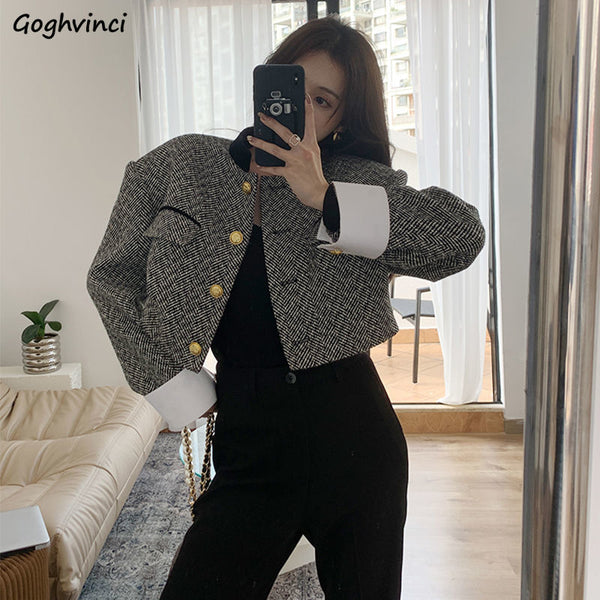Blazers Women Patchwork All-match Leisure Basic Tender Office Lady Elegant Autumn Stylish Cozy Ins Cropped Clothing