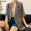 Blazers Women Plaid Retro Summer Loose Harajuku Design Feminine Elegant Streetwear Leisure Outwear Popular Short Sleeve