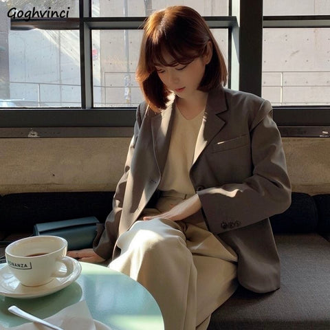 Blazers Women Preppy Style Solid Slim Thin Spring Stylish Female Simple Notched Long Sleeve Outerwear British Students Popular