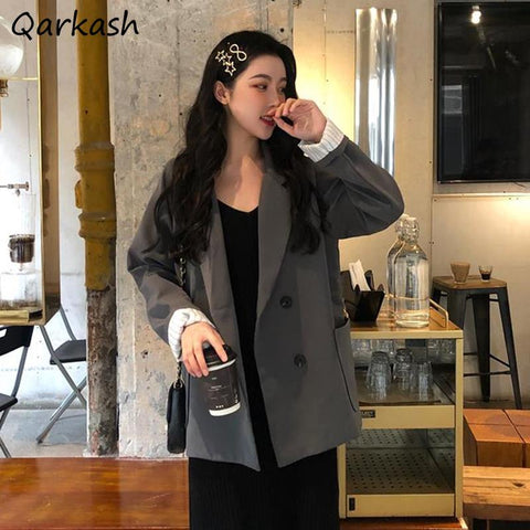 Blazers Women Pure Color Simple Basic Leisure Korean Style College Elegant Outwear Loose Temperament Ladies Cozy Newly