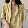 Blazers Women Pure Stylish College All-match Ladies Clothing Cropped Short Sleeve Ulzzang Elegant Summer Temperament Slim Lovely