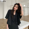 Blazers Women Pure Stylish College All-match Ladies Clothing Cropped Short Sleeve Ulzzang Elegant Summer Temperament Slim Lovely