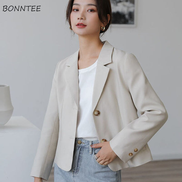 Blazers Women Pure Temperament Spring Stylish High Street Mujer Clothes Causal Outwear All-match Basic Elegant Simple