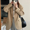 Blazers Women Retro Breathable Khaki Elegant Notched Trendy Korean Long Sleeve Casual Classy Elegant Baggy Harajuku Outwear Pure