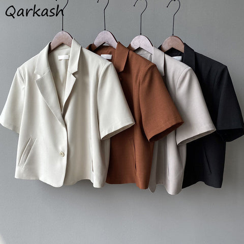 Blazers Women S-4XL Solid Office Lady Chic Summer Single Breasted Casual Popular Crops Basic Ulzzang Notched Outwear New
