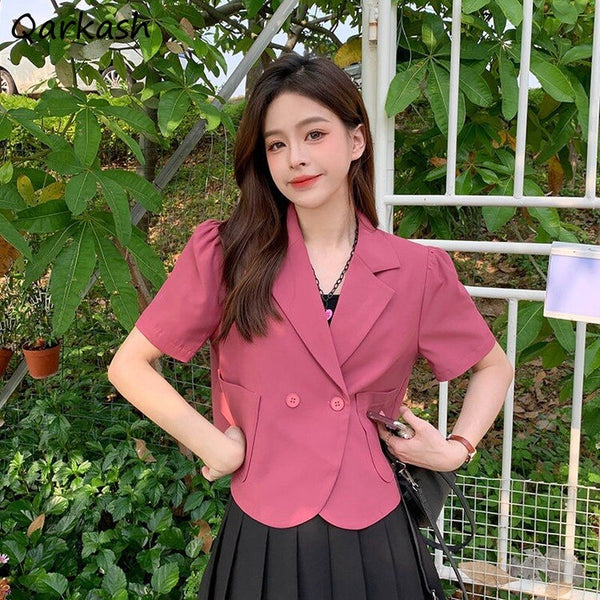 Blazers Women Sheer Girlish Office Lady French Style College All-match Sweet Summer Simple Retro Trendy Kpop Pockets Harajuku