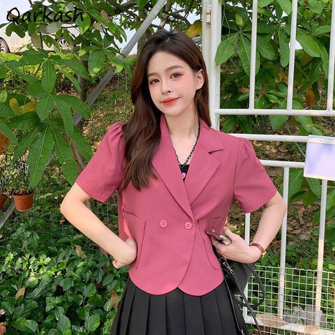 Blazers Women Sheer Girlish Office Lady French Style College All-match Sweet Summer Simple Retro Trendy Kpop Pockets Harajuku