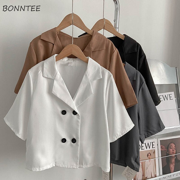 Blazers Women Short Sleeve Chic Comfortable Elegant Solid Baggy Summer Mujer Ropa Daily Prevalent Outwear Office-look Trendy