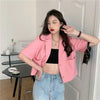 Blazers Women Short Sleeve College All-match Summer pocket Ulzzang Single Breasted Streetwear Simple Temperament Ins