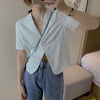 Blazers Women Short Sleeve Summer Crop Tops Button Up Notched Collar OL Daily Elegant Slim Streetwear Cozy Ulzzang White Suits