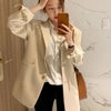 Blazers Women Single Breasted Loose All-match Casual Office Ladies Solid Fashionable Mujer Spring Long Sleeve Notched Outerwear
