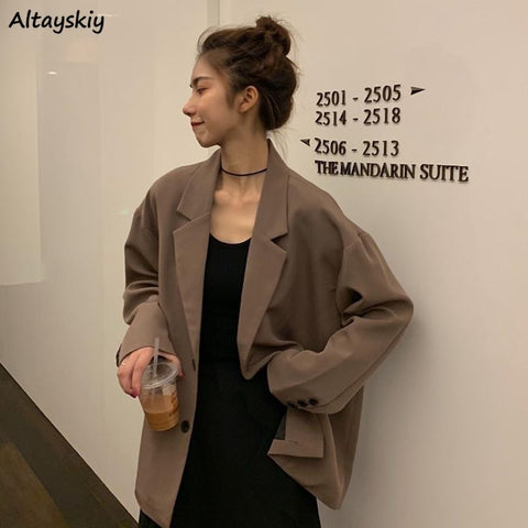 Blazers Women Single Breasted Loose Spring Long Sleeve Unisex Thin Casual Korean Style Couples All-match Mujer Outerwear Popular