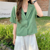 Blazers Women Solid Chic Thin Single Breasted Office Lady Short Sleeve Blazer Streetwear Korean Style Casual Daily Stylish Retro