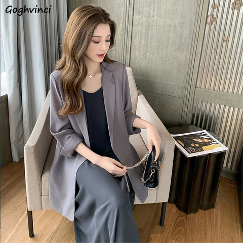 Blazers Women Solid Chiffon Thin Summer All-match Korean Loose Sun-proof Casual Soft Outwear Simple Split Streetwear