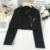 Blazers Women Solid Cropped Tops Notched Retro Long Sleeve Design Streetwear Female Outwear Punk Style Leisure Chic