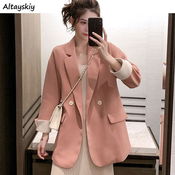 Blazers Women Solid Double Breasted Crimping Cuff Designers Tender Gentle Lady Sweet Loose Leisure Clothing Female