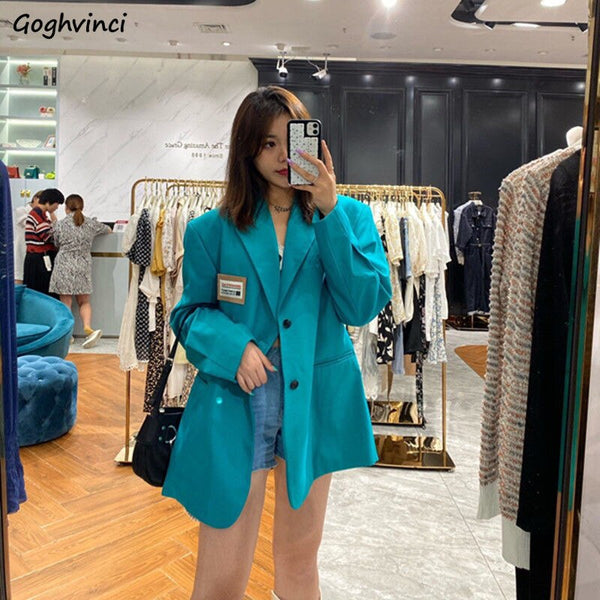 Blazers Women Solid Elegant Baggy Simple Chic Streetwear Femme Clothing All-match Spring Autumn Long Sleeve Notched New