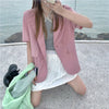 Blazers Women Solid Notched Double Breasted Fashionable Baggy Korean Style Leisure Summer Short Sleeve All-match Elegant Simple