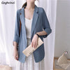 Blazers Women Solid Notched Spring Thin Loose Sun Protective Outwears Simple All-match Korean Casual-blazer Three Quarter Sleeve