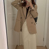 Blazers Women Solid Retro Baggy BF Style Elegant Double Breasted Office Ladies High Street Notched Basic Outwear Classy