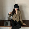 Blazers Women Solid Simple Chic Autumn Outwear Basic Notched Femme Crops Fit Double Breasted Ulzzang Daily Elegant Mujer