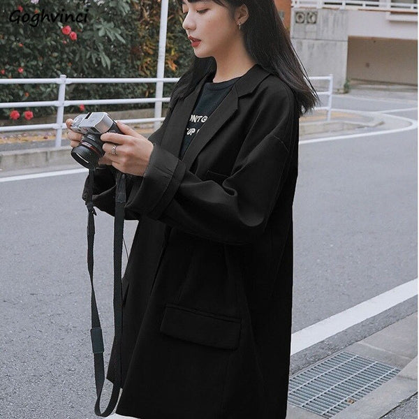 Blazers Women Solid Simple Retro Office Lady Elegant Buttons Drape Stylish Streetwear Casual Loose Ulzzang Chic Cozy New