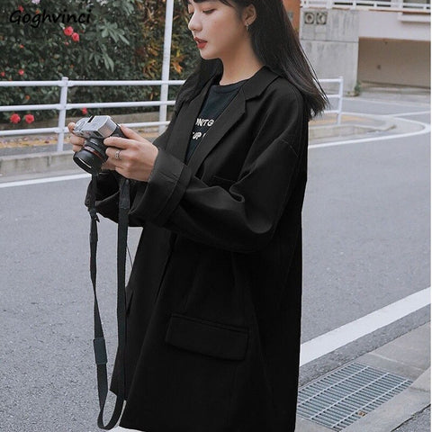 Blazers Women Solid Simple Retro Office Lady Elegant Buttons Drape Stylish Streetwear Casual Loose Ulzzang Chic Cozy New