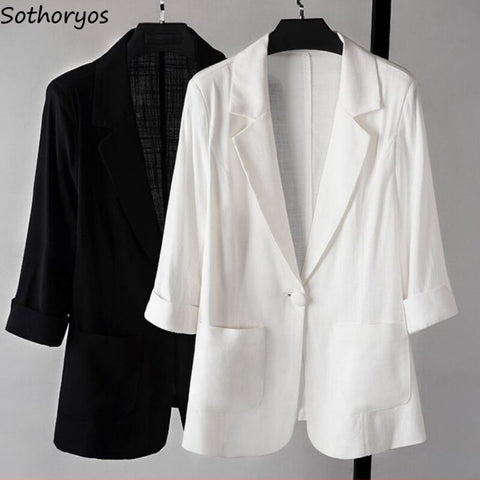 Blazers Women Solid Slim Thin Plus Size M-5XL Korean Style Office Lady Elegant Blazer Shrug Breathable Notched Trendy Casual