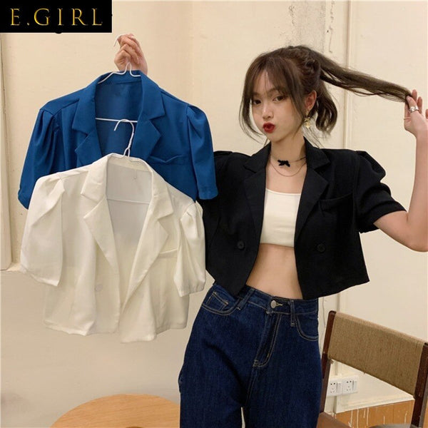 Blazers Women Solid Thin Summer Crop Cool Sexy Streetwear College Ulzzang Design Basic All-match Mujer De Moda Casual