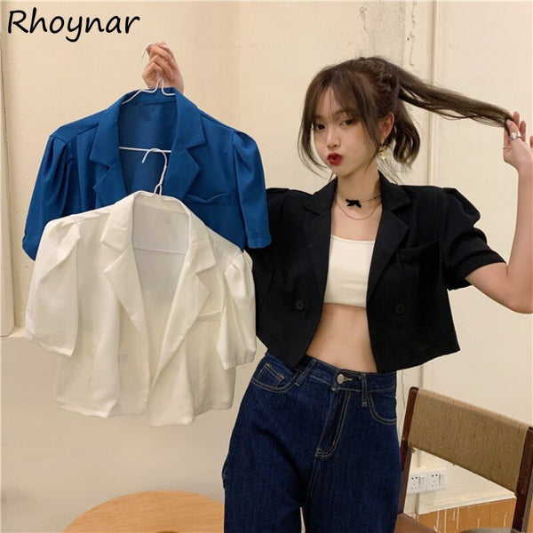 Blazers Women Solid Thin Summer Crop Cool Sexy Streetwear College Ulzzang Design Basic All-match Mujer De Moda Casual