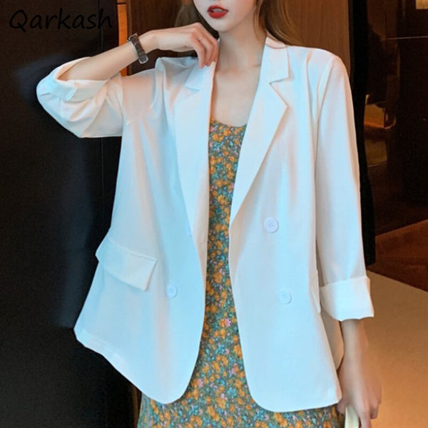 Blazers Women Spring 5 Colors Simple Solid Office Lady Formal Leisure Clothing Female Elegant Pockets Double-breasted Ulzzang