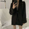 Blazers Women Spring Autumn Clothing Simple Chic Pure Single Breasted Outwear Office Lady Korean Style Black College Notched