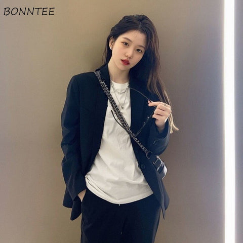 Blazers Women Spring Autumn Design Casual England Style Streetwear Single Buttons Elegant Basic Notched Long Sleeve Chic