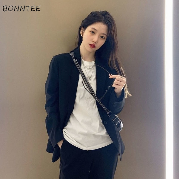 Blazers Women Spring Autumn Design Casual England Style Streetwear Single Buttons Elegant Basic Notched Long Sleeve Chic