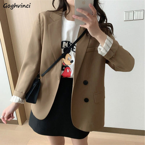 Blazers Women Spring Fall Casual Loose Retro Single Breasted Trendy Chic Korean Style Streetwear Elegant Outwear All-match Suits