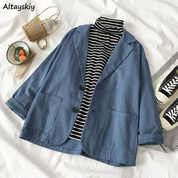 Blazers Women Spring Harajuku Preppy Style Loose Thin Long Sleeve Outwear All-match Unisex Soft Elegant Casual Office Lady Chic