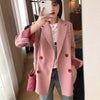 Blazers Women Spring Pink Loose Elegant Basic Double Breasted Office Lady All-match Chic Classic Outwear  Simple Ins