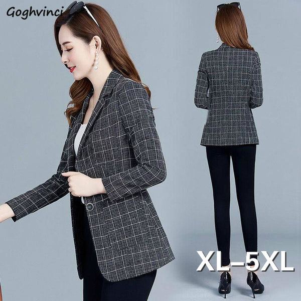 Blazers Women Spring Plaid Korean Style Single-breasted Office Ladies Loose XL-5XL Casual Elegant Womens Outwear Chic