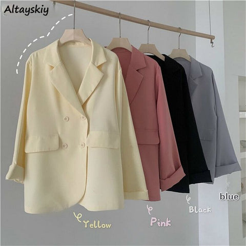 Blazers Women Spring Temperament Pure Aesthetic Popular All-match Elegant Mujer Clothes Office Lady Simple Design Teens