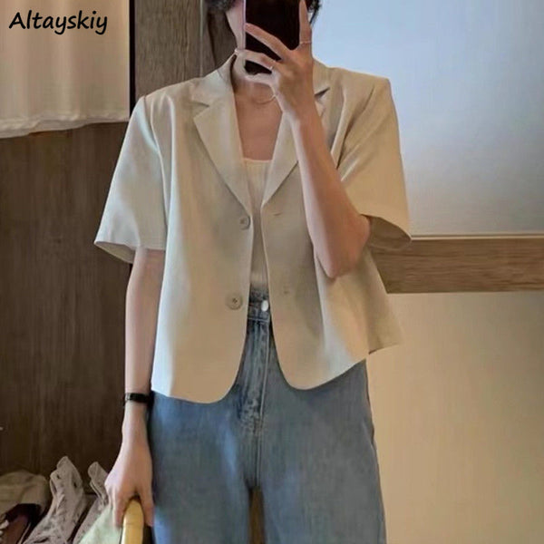 Blazers Women Summer Design Korean Style Loose All-match Office Lady Streetwear Casual Elegant Short Sleeve Temperament