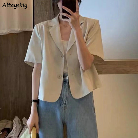 Blazers Women Summer Design Korean Style Loose All-match Office Lady Streetwear Casual Elegant Short Sleeve Temperament
