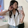 Blazers Women Summer Design Short Sleeve Temperament Thin Classical Double Breasted Korean Style Crop Office Lady Loose
