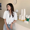 Blazers Women Summer Design Short Sleeve Temperament Thin Classical Double Breasted Korean Style Crop Office Lady Loose