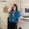 Blazers Women Summer Design Short Sleeve Temperament Thin Classical Double Breasted Korean Style Crop Office Lady Loose