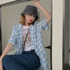 Blazers Women Summer Korean Style Baggy All-match Single Breasted Plaid Short Sleeve Outwear Casual Bf Friends Sweet Ins