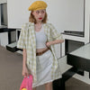 Blazers Women Summer Korean Style Baggy All-match Single Breasted Plaid Short Sleeve Outwear Casual Bf Friends Sweet Ins