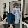 Blazers Women Summer Korean Style Baggy All-match Single Breasted Plaid Short Sleeve Outwear Casual Bf Friends Sweet Ins