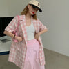 Blazers Women Summer Korean Style Baggy All-match Single Breasted Plaid Short Sleeve Outwear Casual Bf Friends Sweet Ins