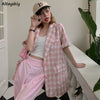 Blazers Women Summer Korean Style Baggy All-match Single Breasted Plaid Short Sleeve Outwear Casual Bf Friends Sweet Ins